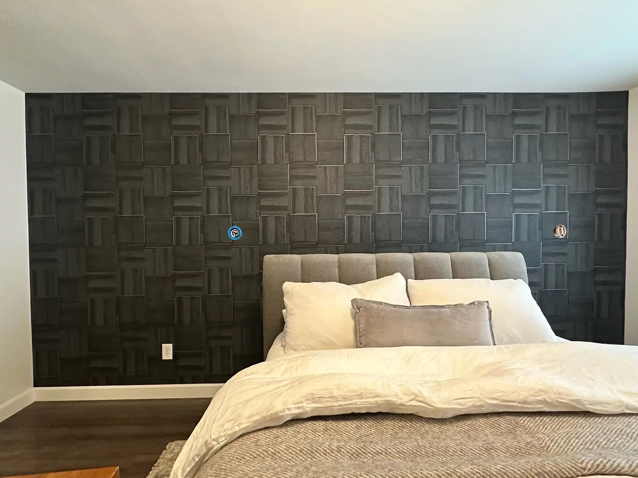 Wallpaper installer at work in Dearborn neighborhood Michigan